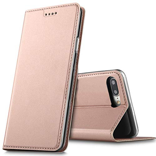 Verco Etui pour Apple iPhone 8 Plus, Coque Pochette Portefeuille pour Housse iPhone 7 Plus avec Magnétique Fonction Wallet - Rose