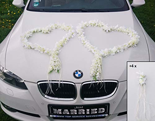 ORCHIDEEN Herzen Braut Paar Rose Deko Dekoration Hochzeit Car Auto Wedding ®Auto-schmuck Deko Girlande PKW (Ecru)