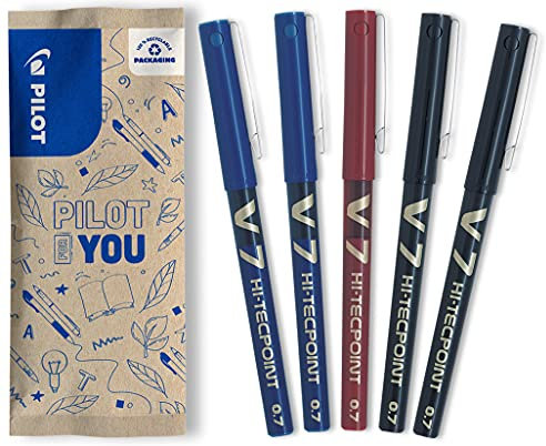 PILOT Hi-Tecpoint V7 - Penna roller, set da 5 (blu, nero, rosso)