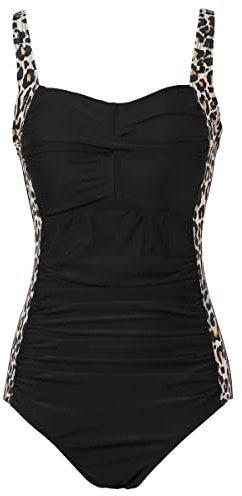Aidotop Womens One Piece Swimsuit Tummy Control with Ruched Monokinis Tribal Swimsuits (Leopard, L)