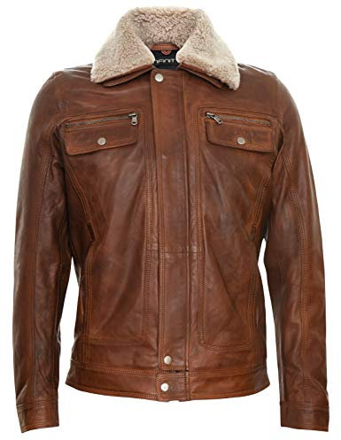 Veste en Cuir Bronzer pour Homme Camionneur en Peau de Mouton Amovible Col Sherpa Manteau en Jean Décontracté 5XL