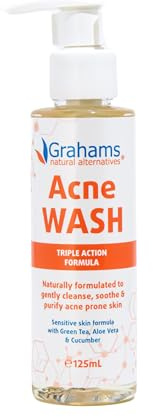 Grahams Natural Acne Wash - Gel Nettoyage Anti-Acné Apaisant pour Peaux à Imperfections - Sans Stéroïdes, Naturel avec Aloe Vera, Concombre & Extrait de Thé Vert - Doux pour Peaux Sensibles, 125ml