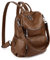 UTO Damen Rucksack Leder Vegan Rucksackhandtaschen Schule Schulrucksack Multifunktionsrucksack mit abnehmbarem Beutels Große Kapazität Schultertaschen Reißverschluss Umhängetasche Hellbraun