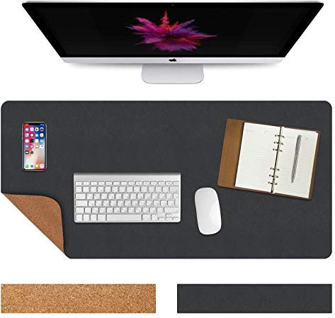 Vicloon Cork Desk Mat, 60cm x 30cm Office Desk Pad PU Leather Desk Blotter Desk Writing Mat Dual-Sided Mouse Pad Protecor Laptop Desk Mat Non-Slip for Office Home(Black)…
