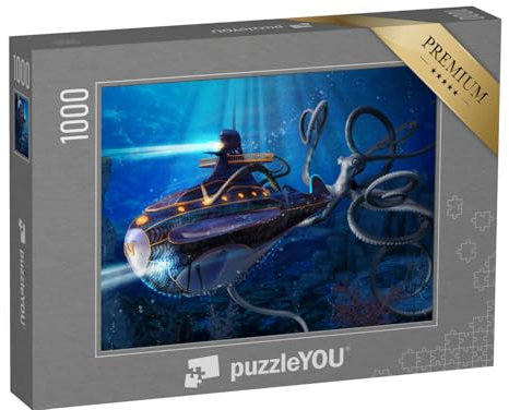 puzzleYOU: Puzzle 1000 Teile „Riesenkalmar im Angriff auf die Nautilus von Kapitän Nemo“ – aus der Puzzle-Kollektion Fantasy
