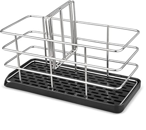 GUWINA Porte Eponge Evier Cuisine,Rangement Pose Range Porte Éponge Cuisine Organiseur pour aà Poser INOX,Ventouse Support Eponge Evier avec Bac De Récupération