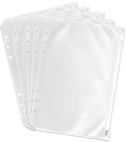 5 Stück A5 Kunststoff-Reißverschluss-Taschen, A5 Größe 6 Löcher, Kunststoff-Ordner, Reißverschluss, Ordner, wasserdicht, lose Blätter, Notebook, Dokumente, Foto, Rechnungen, Brieftasche, Organizer