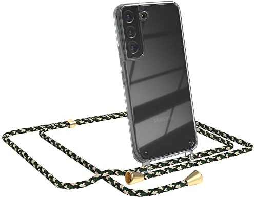 EAZY CASE Handykette kompatibel mit Samsung Galaxy S22 5G Handyhülle mit Umhängeband, Handykordel mit Schutzhülle, Silikonhülle, Hülle, Stylische Kette für Smartphone, Grün Camouflage