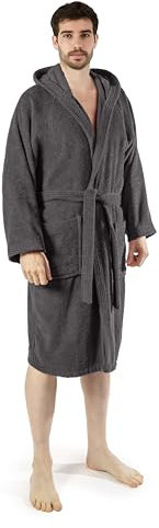 Caleffi Peignoir pour Adultes, Femme, Homme, Unisexe avec Capuche, en éponge Douce Coton hydrophile 450 g/m², Lavable en Machine à 40°, sèche-Linge, Taille 1009877, Noir, M/3XL Mixte