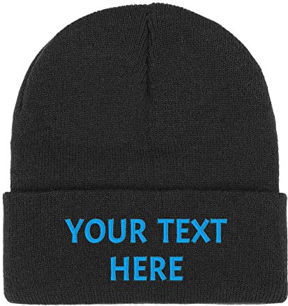 Dinikally Personalisierte Benutzerdefinierte Stickerei Schädeldecke Hut Wintermütze Beanie für Männer & Frauen mit Text (Schwarz)