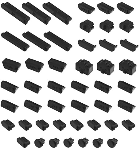 48Pcs USB Port Plug Covers Set Silicone USB Anti Dust Cap Protector Charging Port Cover Kit Electronic Accessories for Phones Laptops Computer Black