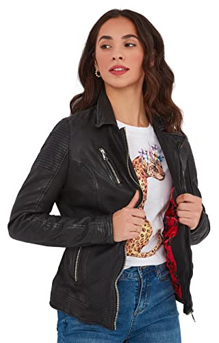 Joe Browns Women's Edgy Vintage Buckled Distressed Real Leather Biker Jacket, Black, 12