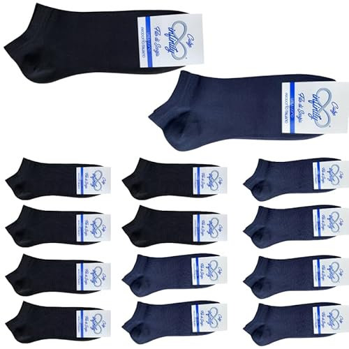 Infinity - 12 Paia Calze Fantasmini Uomo Donna, Calze Filo di Scozia Uomo Corte in Puro Cotone Elasticizzato, Calzini Donna Estivi, Calzini Invisibili Corti 100% Made in Italy (Nero e Blu, 35-38)