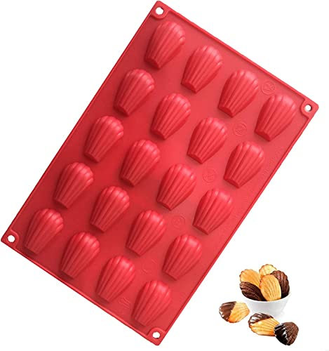 LATRAT Seashell Mini moule à madeleine - Moule en silicone pour muffins, 20 trous avec revêtement antiadhésif pour gâteaux, chocolat, bonbons et biscuits - Rouge