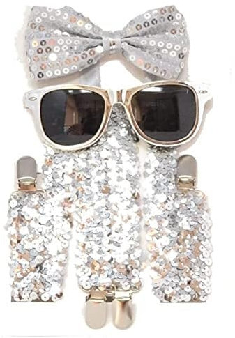 Z&H (Silber) Träger-Set, Pailletten-Träger, Silber-Kleidung, Fliege, Accessoires,, silber, One size