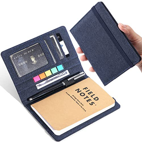 Plinyvel Tagebuchhülle für Feldnotizen – kompatibel mit Moleskine Cahiers Notizbuch – wasserdichter Stoff, multifunktionaler Organizer mit Stiftschlaufe, Visitenkartenhalter, für 8,9 x 14 cm großes