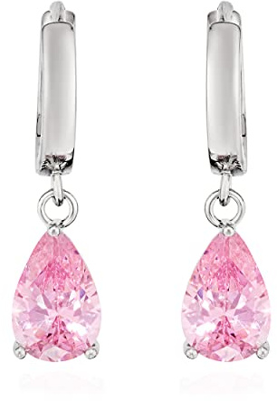 NKlaus Paar Klappcreolen mit Tropfen Anhänger 925 Silber 12mm Zirkonia Damen Ohrringe