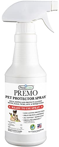 Premo Guard Pet Protector Spray - 16 oz - Kills Mites, Fleas, Ticks, & Mosquitoes - for Dogs, Cats, & Home - Natural Plant Based Oils for Control, Prevention & Treatment - Family Safe