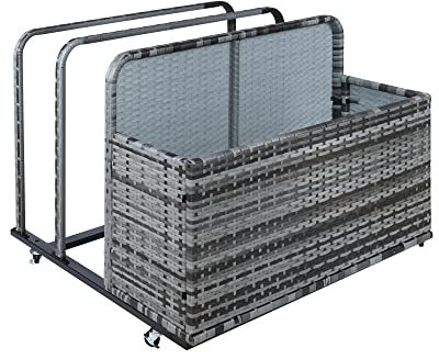 STMHOM Poolside Float Storage, Outdoor Storage, Patio Poolside Float Storage Basket, Storage Box, PE Rattan Outdoor Pool Caddy with Rolling Wheels for Floaties, Patio, Pool, Movable, Grey