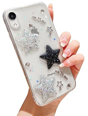 leobray Compatible with iPhone XR Case for Women Girls,Cute 3D Stars Design Crystal Pearl Glitter Bling Case Sparkle Sparkly Slim Soft TPU Protective Cover for iPhone XR