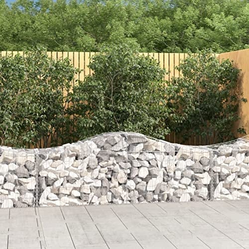 BaraSh Gabionen mit Hochbogen 7 STK. 200x50x60/80 cm Verzinktes Eisen GabionenköRbe Gabionen ZubehöR Zaun Garten Gabionengitter 3145603