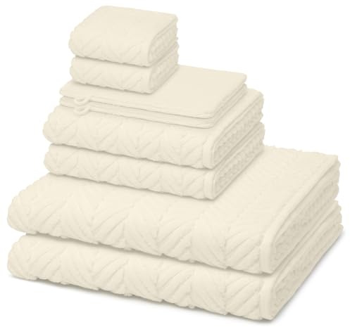 Ross - 8 teiliges Frottier-Set - Sensual Skin - Zopf-Muster (2 X Wasch- 2 X Gäste- 2 X Dusch- 2 X Handtuch im Set) - 500 g/m2 - Baumwolle - Walkfrottee - saugstark - weich und flauschig - Champagner