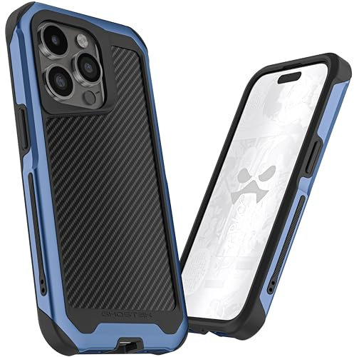 Ghostek Atomic Slim iPhone 15 Pro Case, Compatible with MagSafe Accessories, Aluminum Metal Bumper, Heavy Duty Protection Cover (6.1 Inch, Aramid Blue)