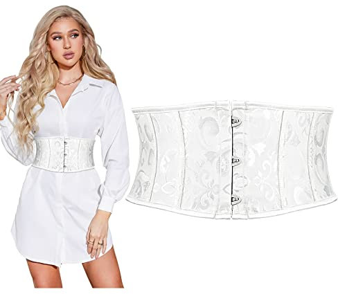 SUOSDEY Damen Weiß Korsett Gürtel, Breite Taille für Kleid Cosplay Krawatte Waspie 87cm