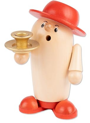 Holzwaren Egermann Rauchmann/Räucherfigur Rudi aus Holz - Motiv: mit Kerzenhalter - Maße: ca. 9 x 8 x 17 cm - Made in Germany