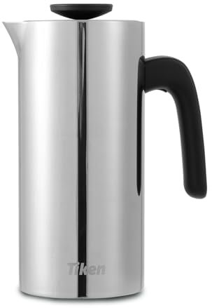 Tiken Cafetière à Piston Thermos 1L Inox Isotherme Double Paroi Compatible Lave-Vaisselle