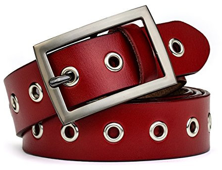 McFanBe Damen Ledergürtel für Damen mit Alloy Schnalle für Dreess Jeans 1.1 Breite (B:Rot, L:115cm(Taillenumfang passen 95-106cm))