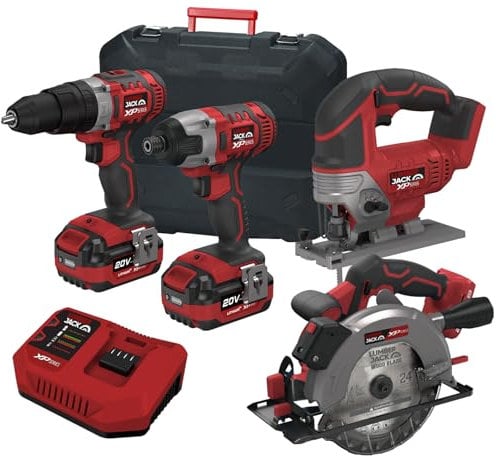 LUMBER JACK Cordless 20V Combi Drill Impact Driver Drill Jigsaw & Circular Saw with 4A Batteries & Fast Charger
