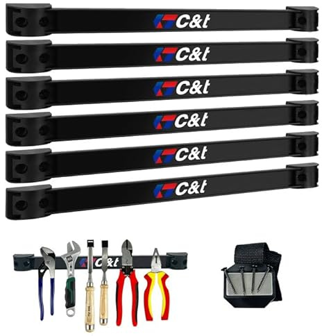 Magnetic Storage Organizer Tool Holder, Magnetic Tool Holder Strip, 6-Pack Magnetic Tool Bar,1-Pack Wrist Magnetic Holder for Garage,Shop and Kitchen | Garage Wall Mount Rack- Mounting Screws Included