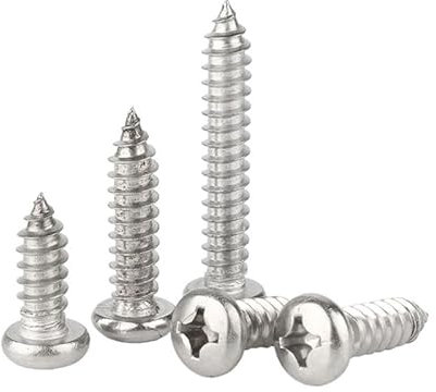MOOPW Tête ronde Vis à bois - Acier inoxydable 304 Vis autotaraudeuses Tête Pan Cruciformes Queue Pointue Vis M3.5 x 10mm 50 Pcs