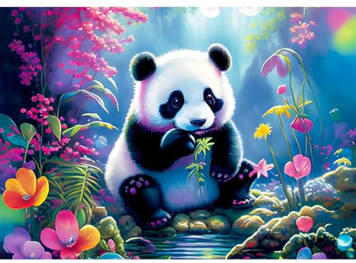 AIRDEA Niedlicher Baby Panda Diamond Painting Set für Erwachsene, Diamond Painting Kits, 5D Diamant Malerei Set, DIY Diamantmalerei Basteln Bilder Arts als Geschenk für Home Wand Décor 40x30cm