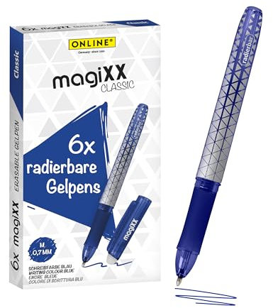 Online Radierstift magiXX, 6x I Gelschreiber Blau mit 0,7mm Strichstärke I Tintenroller radierbar zum Schreibenlernen & fürs Büro, I Erasable Pen Set I Radierbarer Kugelschreiber Studenten, Schüler