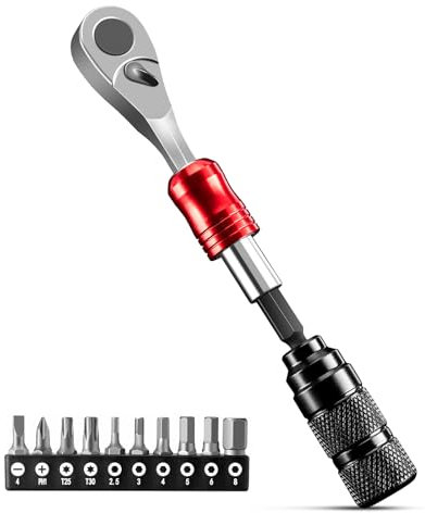 ROCKBROS Mini Ratsche Ratschenschlüssel mit 10 Bits 1/4 zoll Ratschenkasten Reparatur Werkzeug Set mit Reifenschlüssel Fahrrad Multitool mit magnetisch Bits Ratschenset für unterwegs MTB