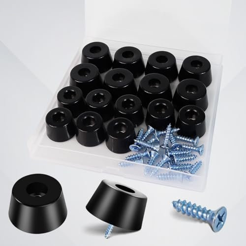 Quadafy 16 PCS Rubber Non Slip Feet for Cutting Board with Stainless Washer Screws, for Chairs Electronics Appliances Furniture 2 Sizes (0.5 H x 1,0.5 H x 0.78), 521060