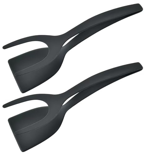 Juego de 2 espátulas reversibles, utensilios de cocina, espátulas de cocina, accesorios antiadherentes 2 en 1, tostadas domésticas, herramienta reversible (negro)
