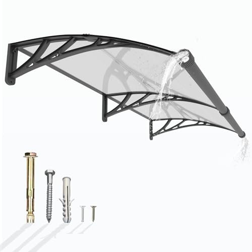 Pensilina da Esterno 200x100 cm in Policarbonato con Grondaia Integrata, Baldacchino Tettoia per Porta, Finestra e Veranda, con Protezione UV, Antipioggia e Antineve