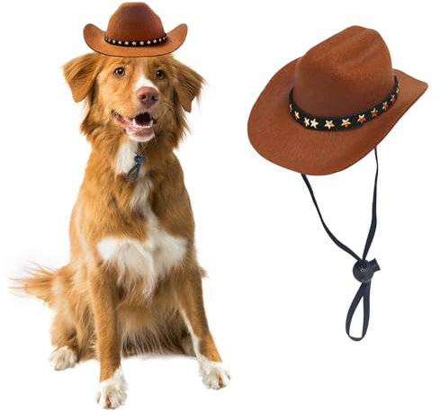 AWOCAN Cowboyhut für Hunde, Katzen, Cowboyhut, Mini-Cowboyhut für Hunde, Katzen, Urlaub, Halloween, Haustier-Party-Dekoration (Braun, Größe L)