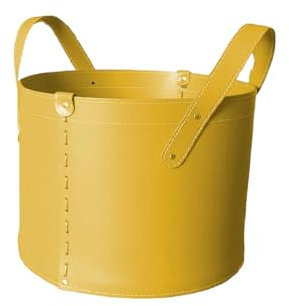 LIMAC Design TONDA portalegna in cuoio per caminetti e stufe, borsa porta legna da ardere da interno, con comode maniglie e ruote gommate, prodotto in Italia. Giallo ocra