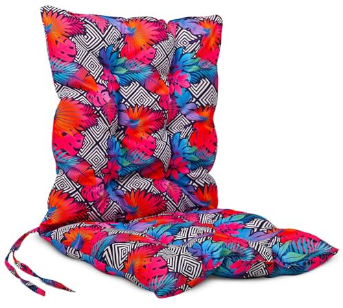 MG Design Stuhlkissen 100x50 cm mit exotischem Druck - Stuhlkissen mit Bändern, Steppkissen - Sitzkissen für Gartenstuhl, Outdoor Stuhlauflage als Stuhl Kissen, für Indoor und Outdoor