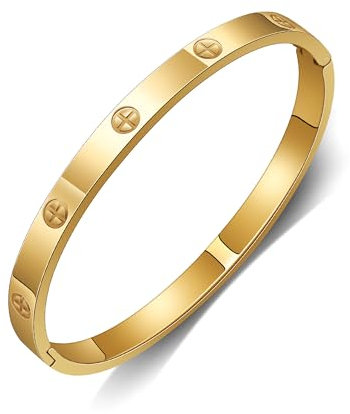 GILIEYER Armband aus Edelstahl, Klee Liebe und Freundschaft Cubic Zirkonia Kreuz Armband Fashion Mode (19, Kreuz ohne Zirkon-Gold)