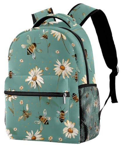 Travel Lightweight Rucksack, Bees and Daisy Flowers Casual Teenage Laptop Schoolbag Medium Size