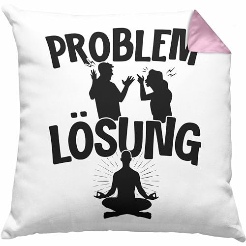 Trendation Yoga Kissen mit Füllung 40x40 Geschenk für Yogalehrer Männer Geschenkidee Problem und Lösung Yoga (Rosa)