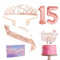 Rose Gold 15th Birthday Decorations for Girl - Sash, Tiara Set, Crown, Cake Topper, Number 15 Foil Balloons, Candles - Party Supplies and Gifts