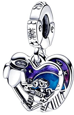 Femme Charms- Wall - E et Eve brillent dangereusement dans le noir Argent Sterling 925 Pendentif avec Zircon Cubique pour Bracelet