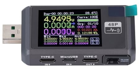 6-stelliges USB-Multimeter, Spannungs- und Strommessgerät mit Batteriekapazität und Kabel-Innenwiderstandstester, Datenaufzeichnungsfunktion, Ideal für Elektrische