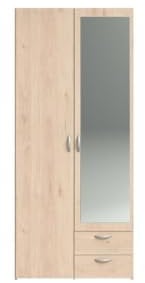 Armoire de chambre - VARIA - Décor chene - 2 portes dont 1 avec miroir - 2 tiroirs - 81 x 51 x 185 cm - PARISOT